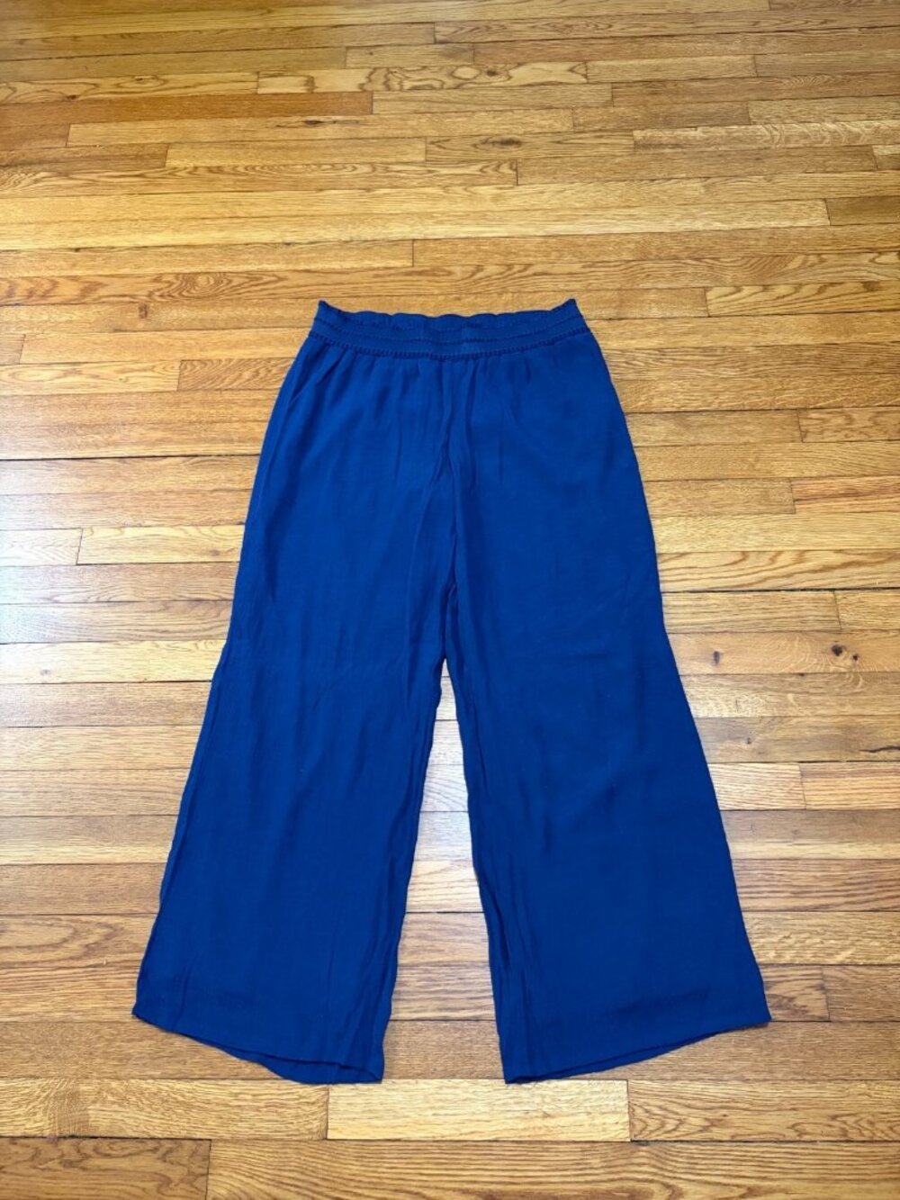 Apt 9 Womens Wide Leg Pants Sz Large Navy Blue Elastic Waist Pull on Flowy Rayon